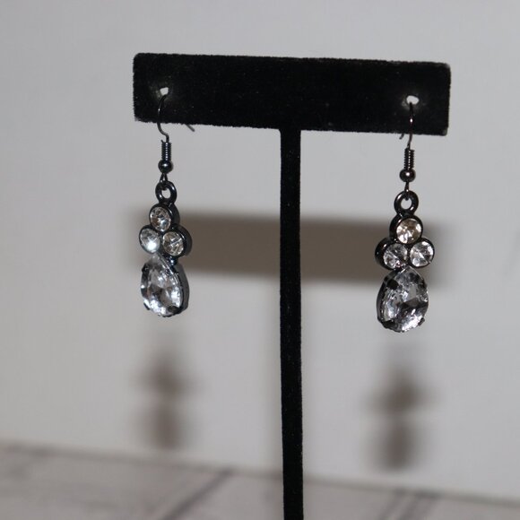 NWoT Sparkling Gunmetal & Rhinestone Dangle Earrings | 1.75" | French Hook - Picture 6 of 7